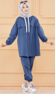 Ensemble casual veste ample et pantalon pour femme (Modest Fashion 2024) - Couleur bleu indigo