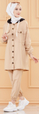 Ensemble casual veste et pantalon pour femme (Mode musulmane France) - Couleur beige