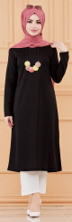 Tunique longue avec collier offert (Vetement hijab femme - Mode musulmane) - Couleur noir