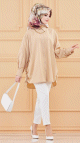 Chemise-Tunique fendue habillee pour femme (Style vestimentaire hijab) - Couleur beige
