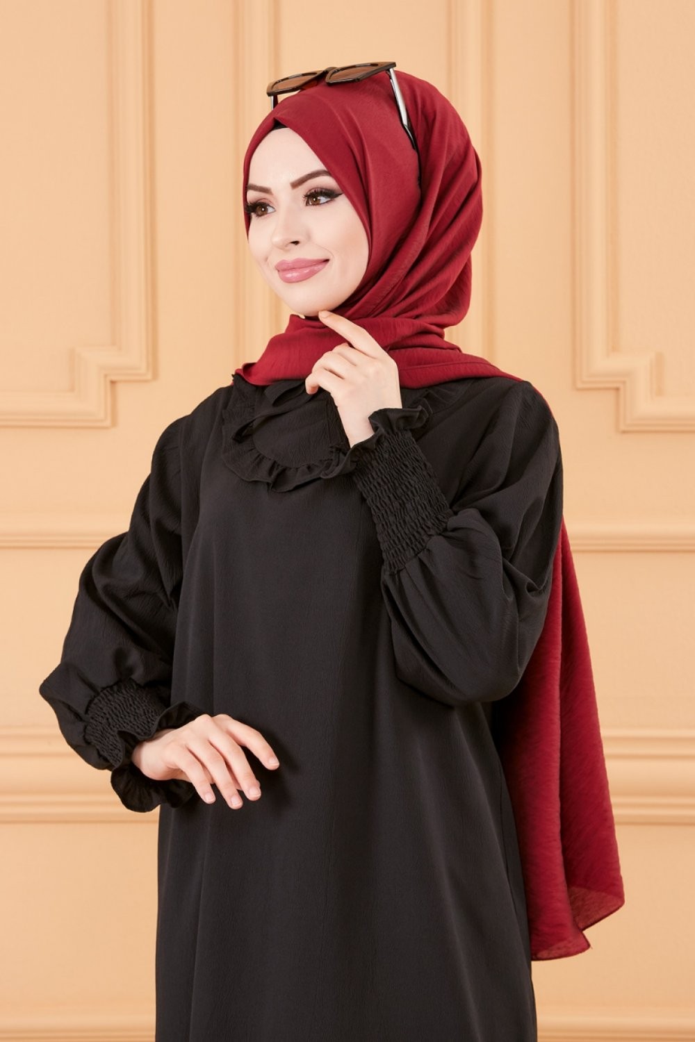Ensemble chic tunique et pantalon style habillé (Boutique musulmane pour  femme voilée) - Couleur noir