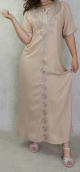Robe d'interieur brodee manches courtes avec perles - Couleur beige