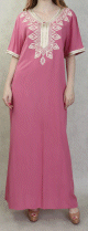 Robe orientale longue avec borderies pour femme - Couleur rose