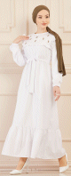Robe blanche brodee (Vetement elegant pour femme voilee) - Couleur blanc