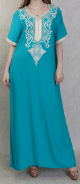 Robe longue orientale avec borderies en coton pour femme - Couleur Vert emeraude