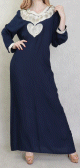 Robe longue style oriental avec borderie originale sous forme de coeur pour femme - Couleur Bleu nuit