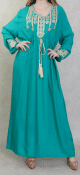 Robe longue elegante avec broderies et pompons pour femme - Couleur Vert emeraude