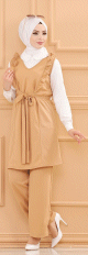 Ensemble habille deux pieces tunique et pantalon (Tenue chic pour Hijab) - Couleur beige