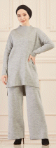 Ensemble ample en maille pour saison automne-hiver (Tenue musulmane deux pieces : tunique et pantalon) - Couleur gris clair