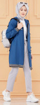 Tunique zippee avec capuche - Couleur bleu indigo