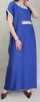 Robe Orientale elegante manches courtes tissu doux avec broderies pour femme - Couleur Bleu roi