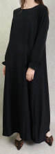 Robe Abaya longue et ample pour femme - Manches a froufrou - Couleur noir