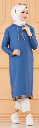 Tunique avec capuche (Tenue style Sportswear pour femme musulmane) - Couleur bleu indigo