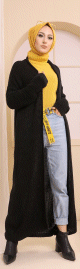 Gilet long en maille - Cardigan femme - Couleur noir