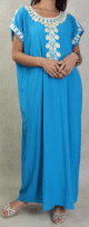 Robe d'interieur brodee manches courtes pour femme - Couleur bleu turquoise