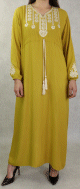 Robe longue elegante avec broderies et pompons pour femme - Couleur moutarde