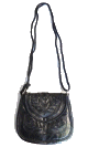 Petit sac marocain en cuir de couleur noire avec motifs cousus