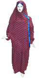Vetement de priere Imane rouge et bleu a carreaux blancs avec son foulard assorti integre (Taille standard du L au 3XL)